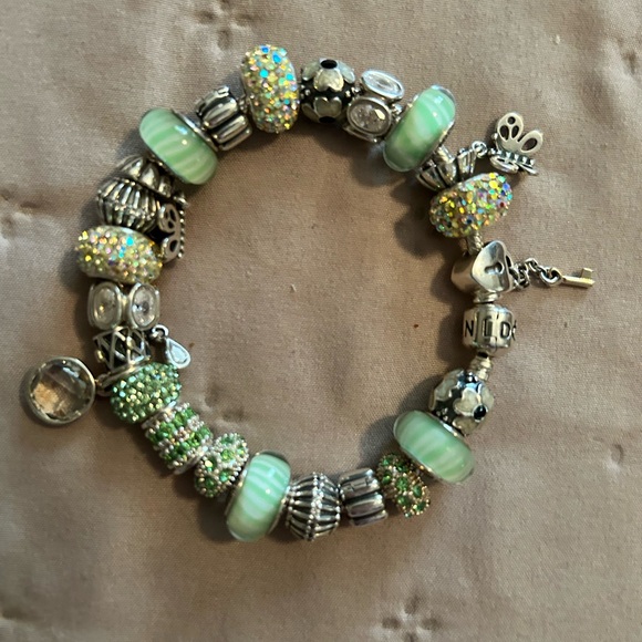 Pandora Silver Bracelet with Green Charms - Picture 2 of 5